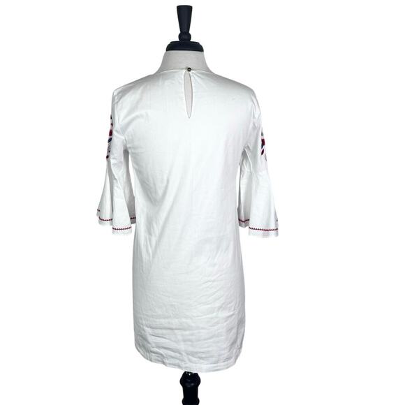 MUDPIE Michelle White Cotton Sheath Dress Floral Embroidered Bell Sleeves Sz S - Picture 8 of 12